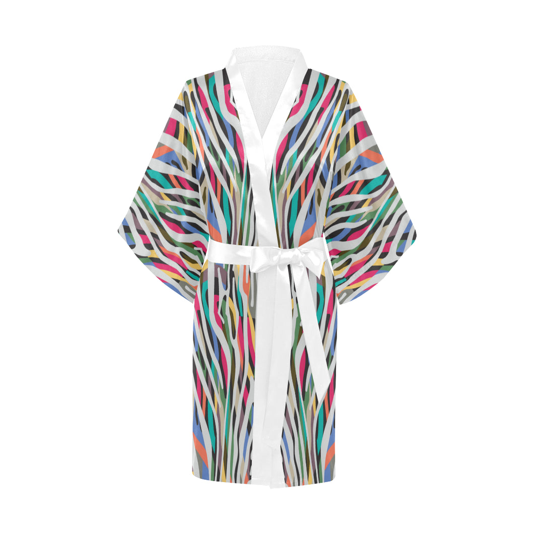 Colorful zebra skin pattern Women's Short Kimono Robe