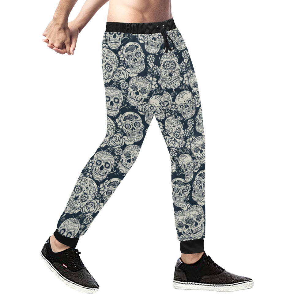 Sugar skull black white pattern Unisex Casual Sweatpants