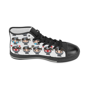 Cute ninja design pattern Women's High Top Canvas Shoes Black
