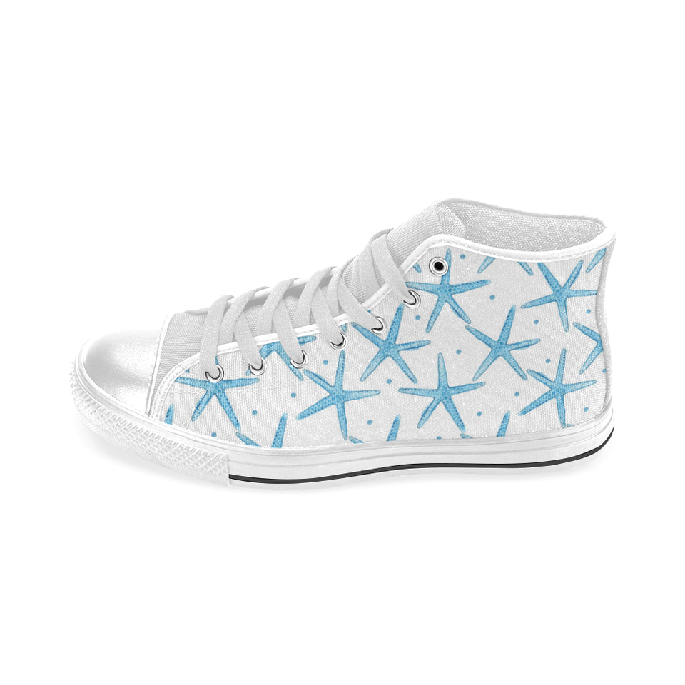 Watercolor starfish pattern Men's High Top Canvas Shoes White