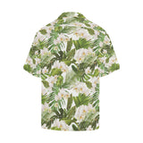 White orchid flower tropical leaves pattern Men's All Over Print Hawaiian Shirt