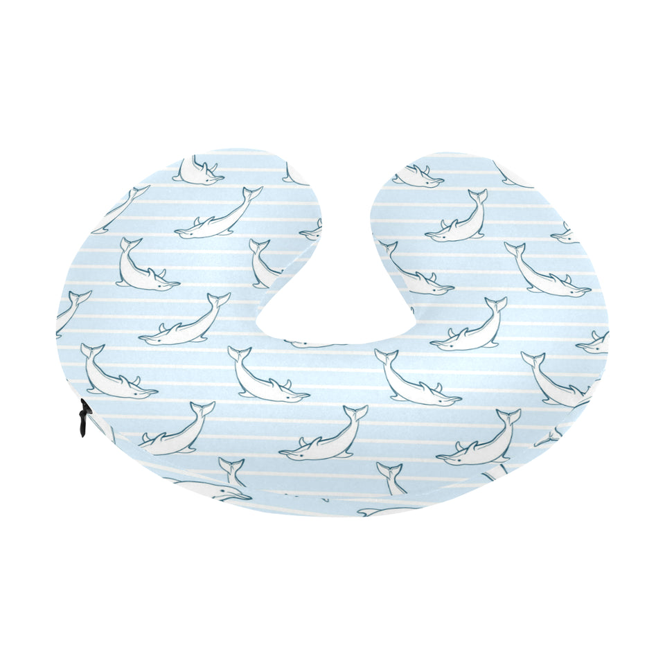 Dolphin blue striped background U-Shaped Travel Neck Pillow
