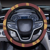 Hand drawn gold saxophone red background Car Steering Wheel Cover