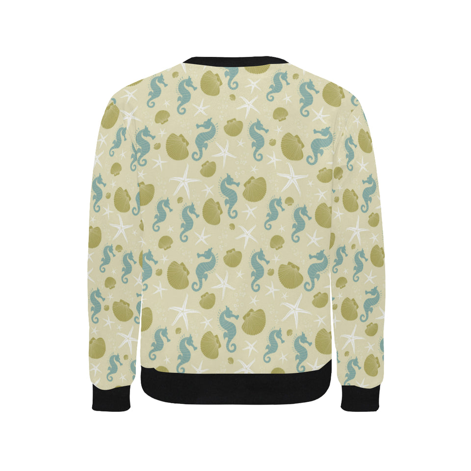 Seahorse shell starfish pattern background Men's Crew Neck Sweatshirt