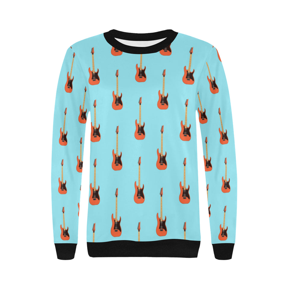 electric guitar pattern light blue background Women's Crew Neck Sweatshirt