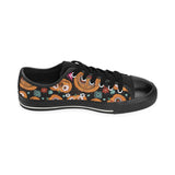 Pumpkin flowers spiderweb Halloween theme Men's Low Top Canvas Shoes Black