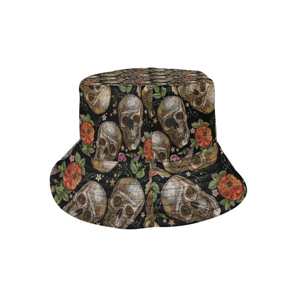 Skull rose humming bird flower pattern Unisex Bucket Hat