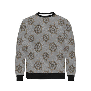 nautical wood steering wheel pattern Men's Crew Neck Sweatshirt