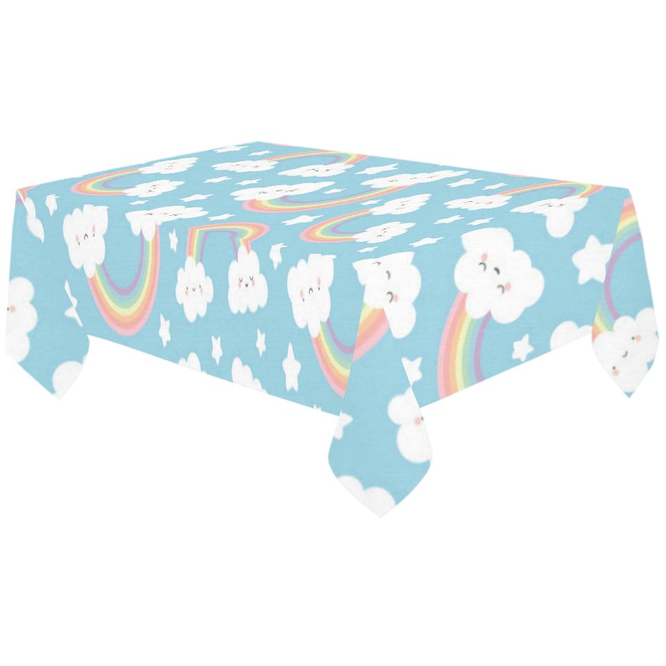 Cute rainbow clound star pattern blue background Tablecloth