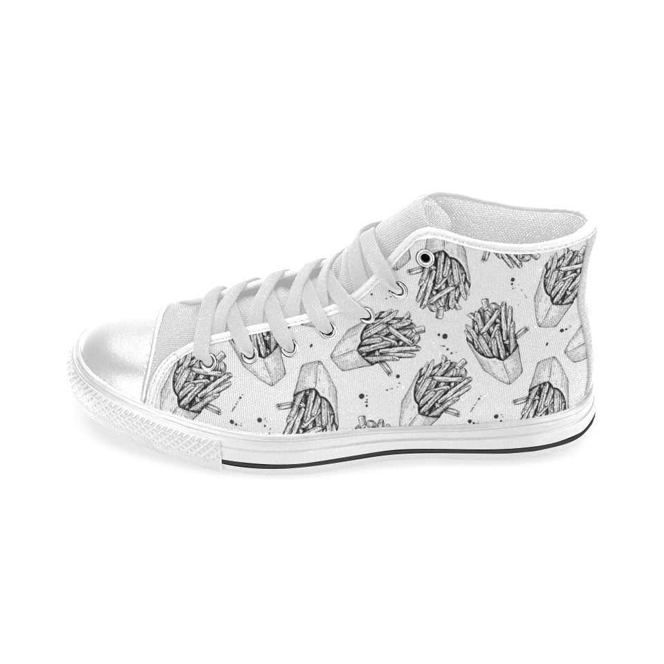 Hand drawn french fries pattern Men's High Top Canvas Shoes White