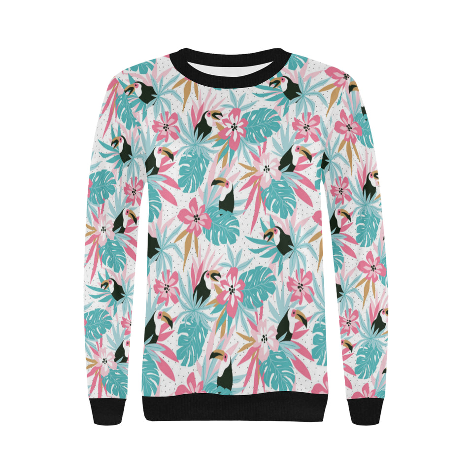 Toucan tropical flower leave pattern Women's Crew Neck Sweatshirt