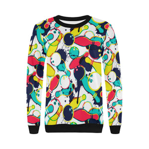 watercolor bowling ball pins Women's Crew Neck Sweatshirt