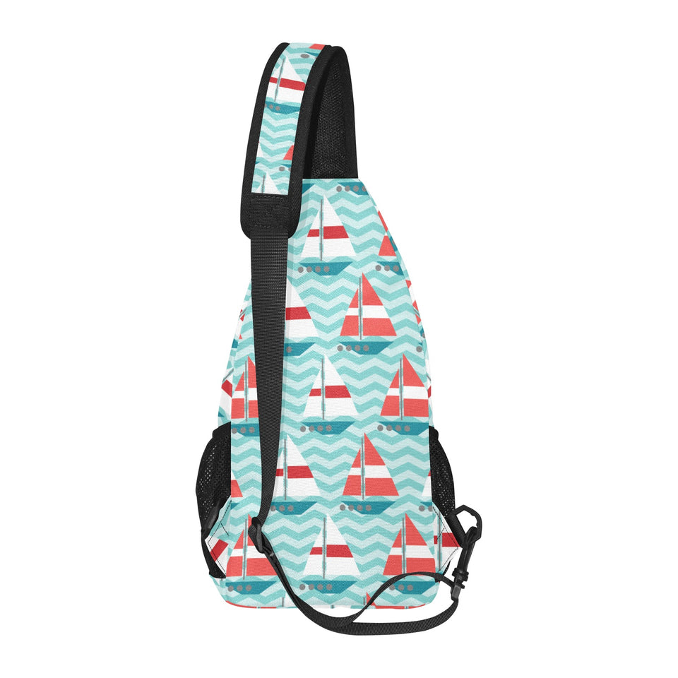 Red White sailboat wave background All Over Print Chest Bag