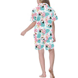 Toucan tropical flower leave pattern Kids' Boys' Girls' V-Neck Short Pajama Set