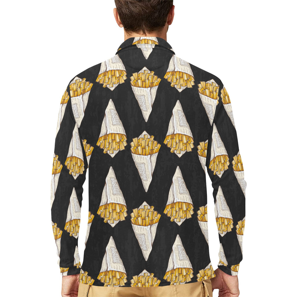 French fries dark background Men's Long Sleeve Polo Shirt