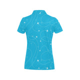 Airplane destinations blue background Women's All Over Print Polo Shirt