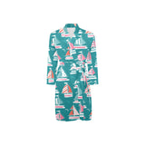 Cute sailboat pattern Men's Long Sleeve Belted Night Robe