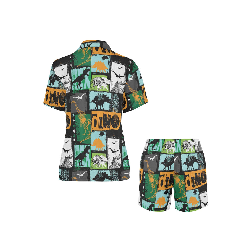 dinosaurs print pattern Women's V-Neck Short Pajama Set