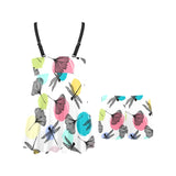 Dragonflies ginkgo leaves pattern Chest Sexy Pleated Two Piece Swim Dress