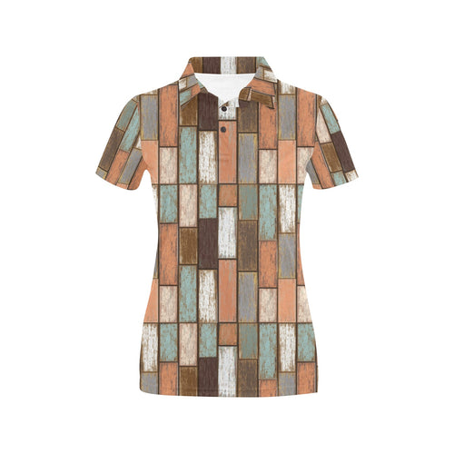 Wood Printed Pattern Print Design 02 Women's All Over Print Polo Shirt