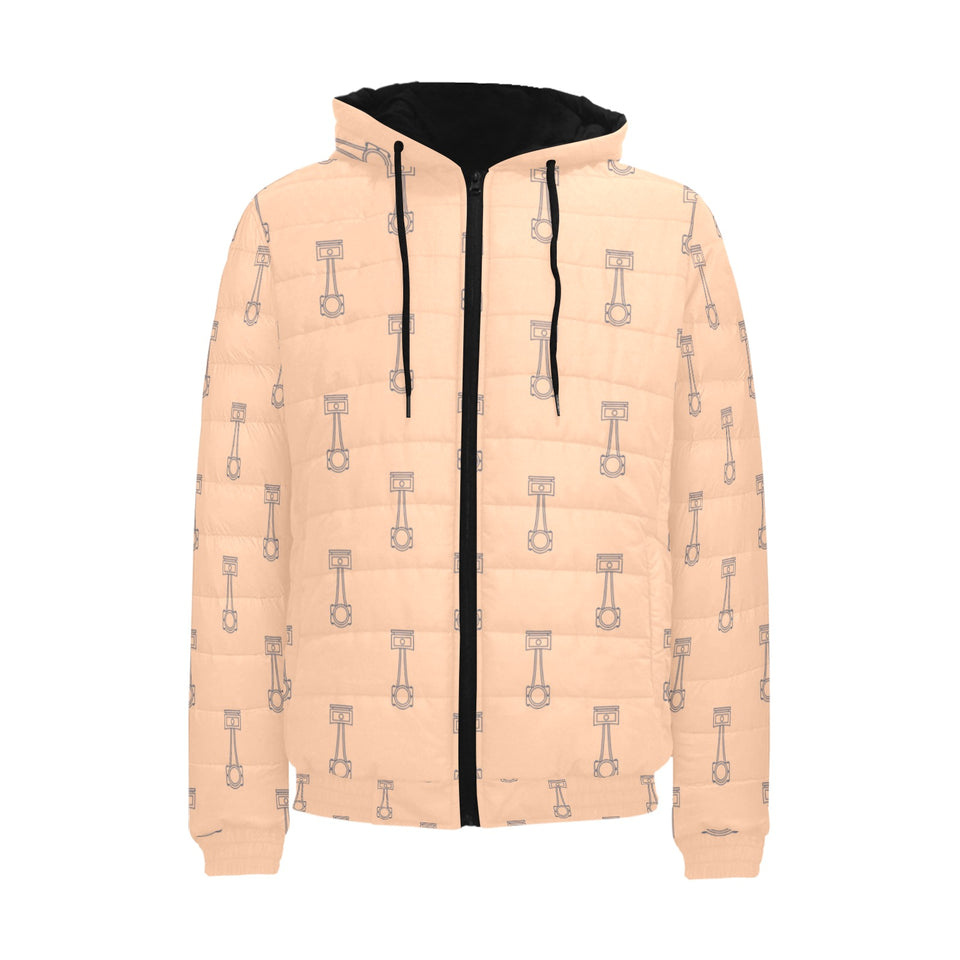 Engine Piston Cream Background Pattern Design 04 Men's Padded Hooded Jacket