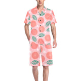 Grapefruit leaves flower pink background Men's V-Neck Short Pajama Set