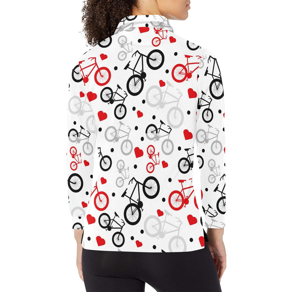 Bicycle Pattern Print Design 04 Women's Long Sleeve Polo Shirt
