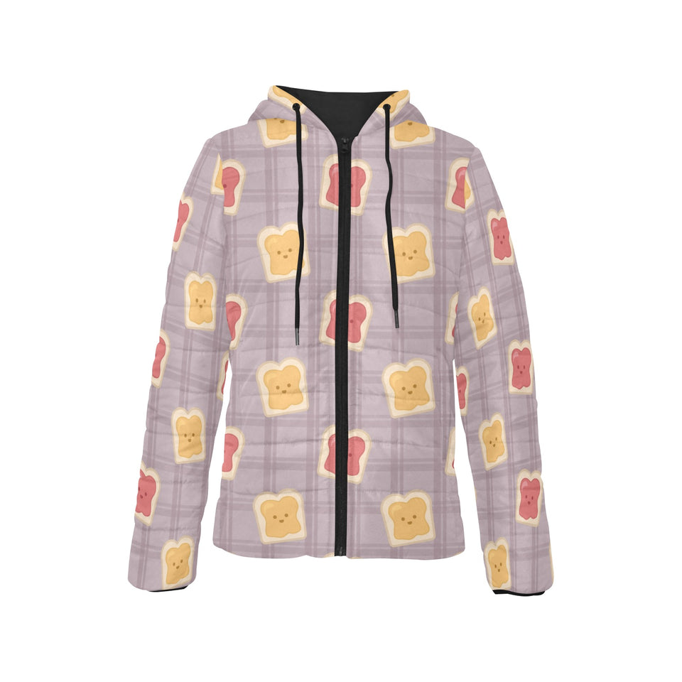 Bread Toast Pattern Print Design 05 Women's Padded Hooded Jacket
