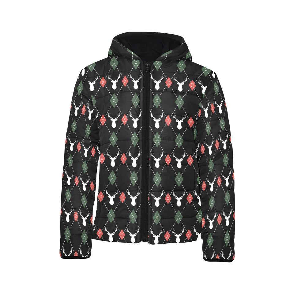 Deer Christmas new year pattern argyle Kids' Boys' Girls' Padded Hooded Jacket