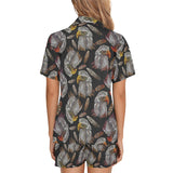 Eagle Pattern Print Design 05 Women's V-Neck Short Pajama Set