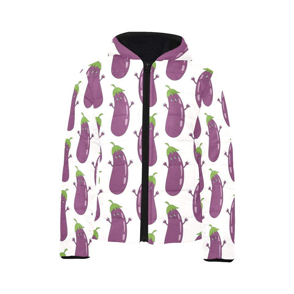 Eggplant Pattern Print Design 01 Kids' Boys' Girls' Padded Hooded Jacket
