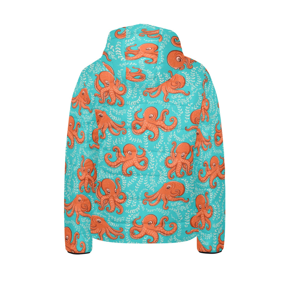 Octopus turquoise background Kids' Boys' Girls' Padded Hooded Jacket