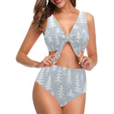 Christmas tree winter forest pattern Chest Bowknot High Waisted Bikini Swimsuit