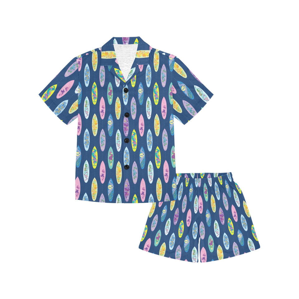 Surfboard Pattern Print Design 03 Kids' Boys' Girls' V-Neck Short Pajama Set