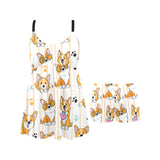 Cute dog corgi striped background pattern Chest Sexy Pleated Two Piece Swim Dress