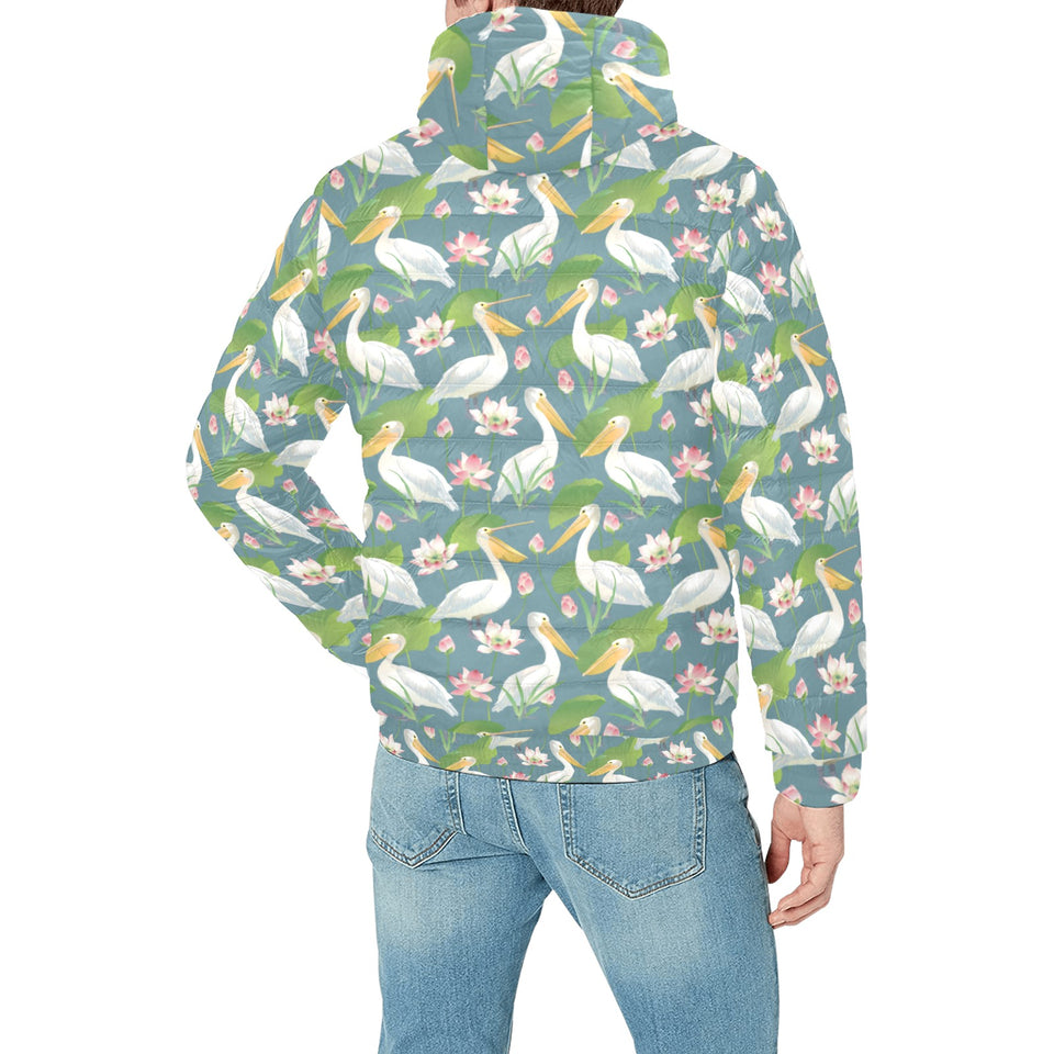 Pelican Pattern Print Design 04 Men's Padded Hooded Jacket