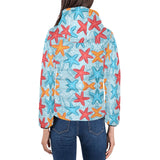 Blue red orange starfish pattern Women's Padded Hooded Jacket