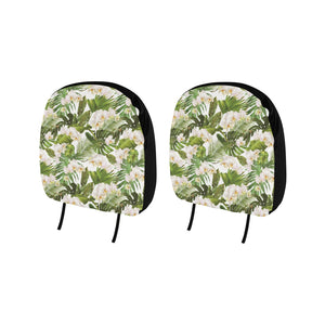 White orchid flower tropical leaves pattern Car Headrest Cover