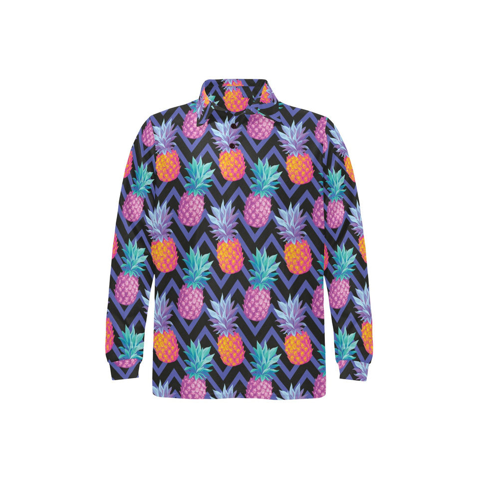 Pineapples pattern zigzag background Men's Long Sleeve Polo Shirt