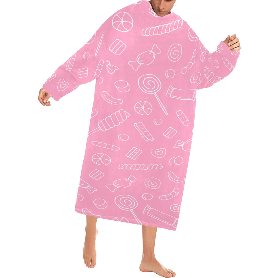Sweet candy pink background Blanket Robe with Sleeves