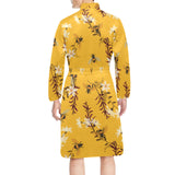Bee flower pattern Men's Long Sleeve Belted Night Robe