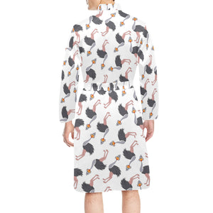 Ostrich Pattern Print Design 02 Men's Long Sleeve Belted Night Robe