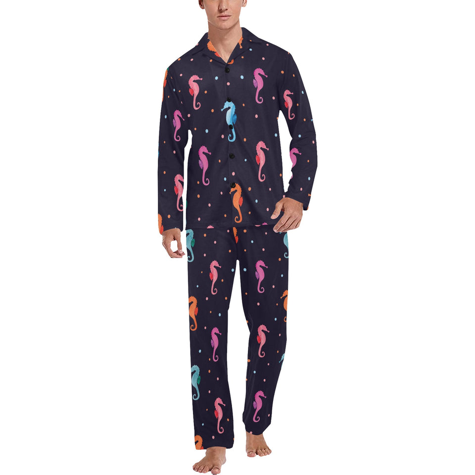 Watercolor colorful seahorse pattern Men's Long Pajama Set