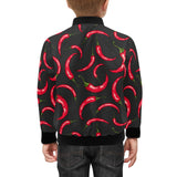 Chili peppers pattern black background Kids' Boys' Girls' Bomber Jacket