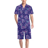 Cute owls pattern boho style ornament Men's V-Neck Short Pajama Set