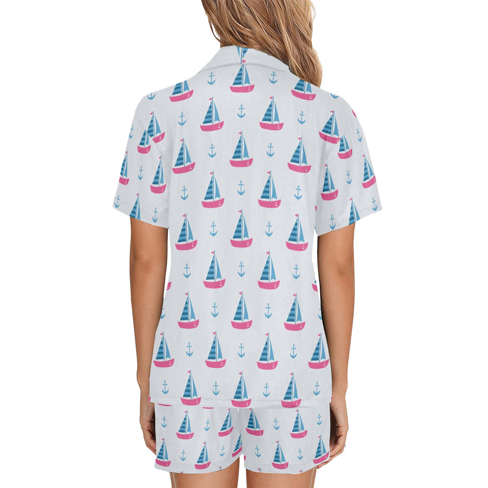 Sailboat anchor pattern Women's V-Neck Short Pajama Set