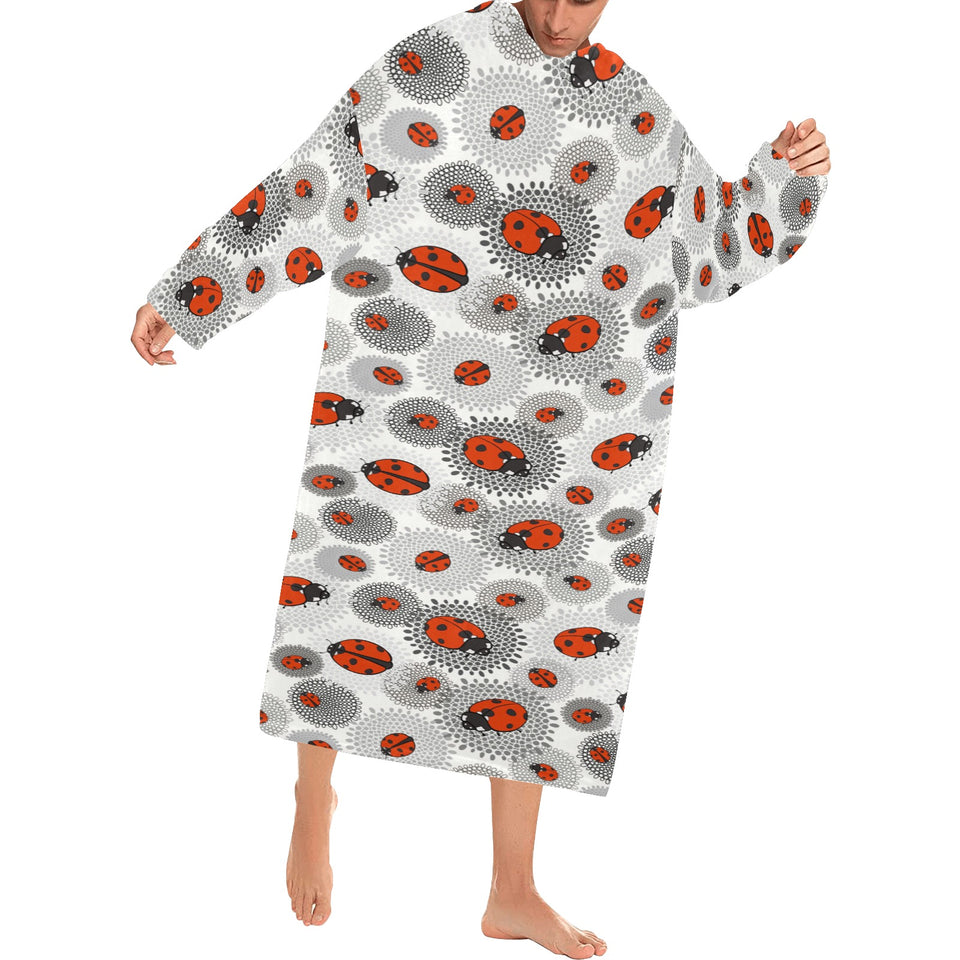 Ladybug Pattern Print Design 05 Blanket Robe with Sleeves