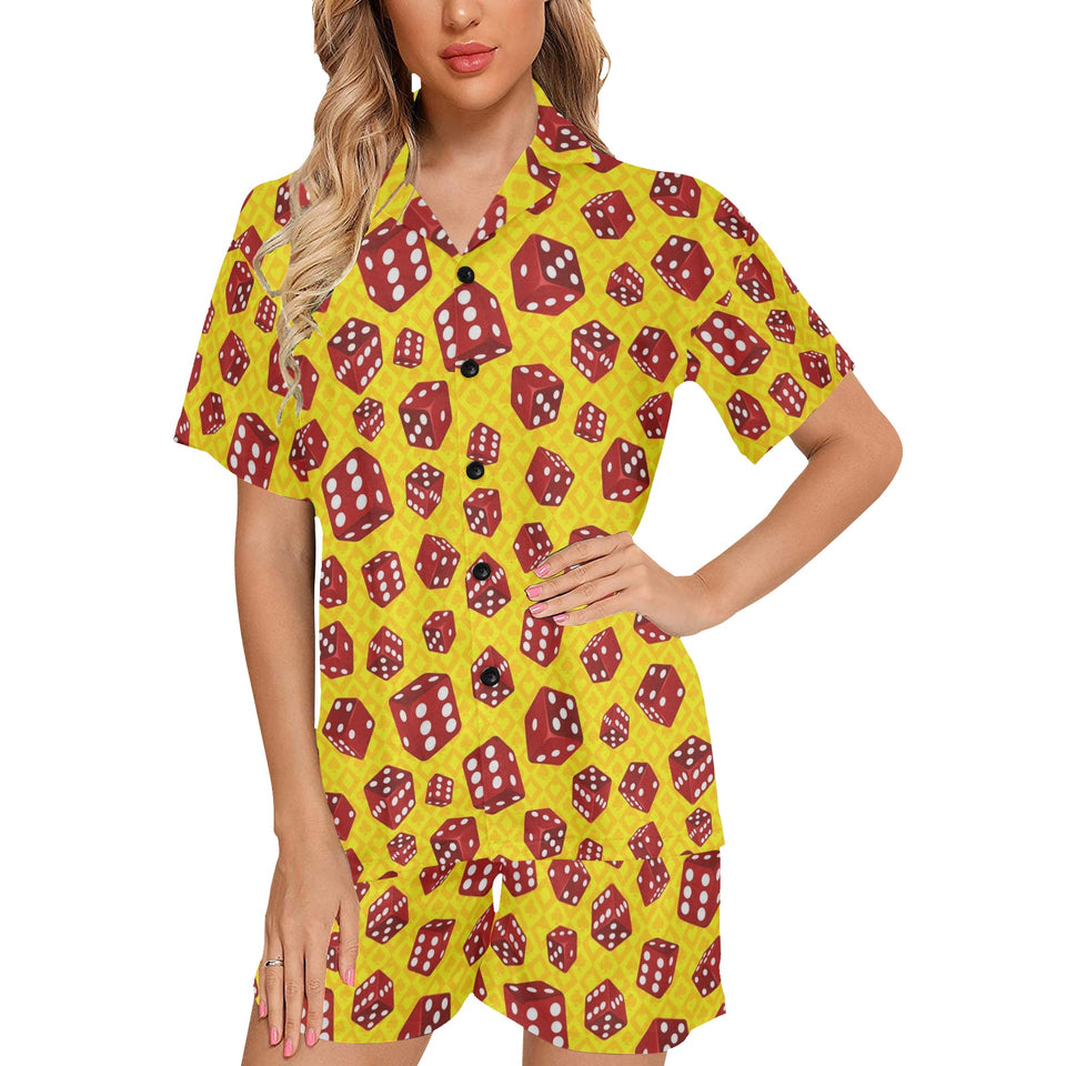 Dice Pattern Print Design 04 Women's V-Neck Short Pajama Set