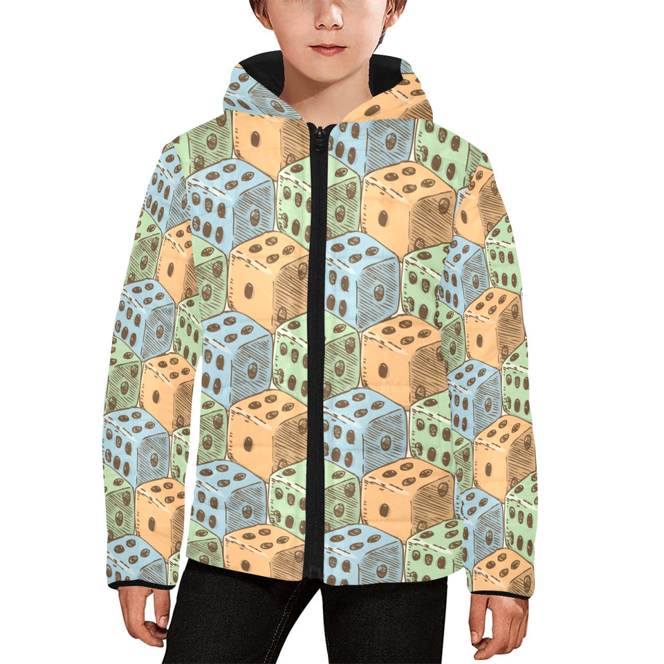 Dice Pattern Print Design 05 Kids' Boys' Girls' Padded Hooded Jacket