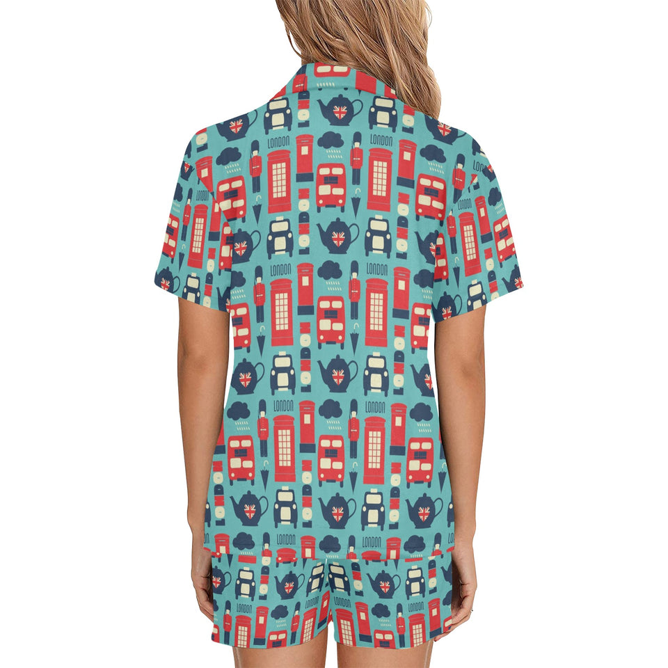 British Pattern Print Design 04 Women's V-Neck Short Pajama Set